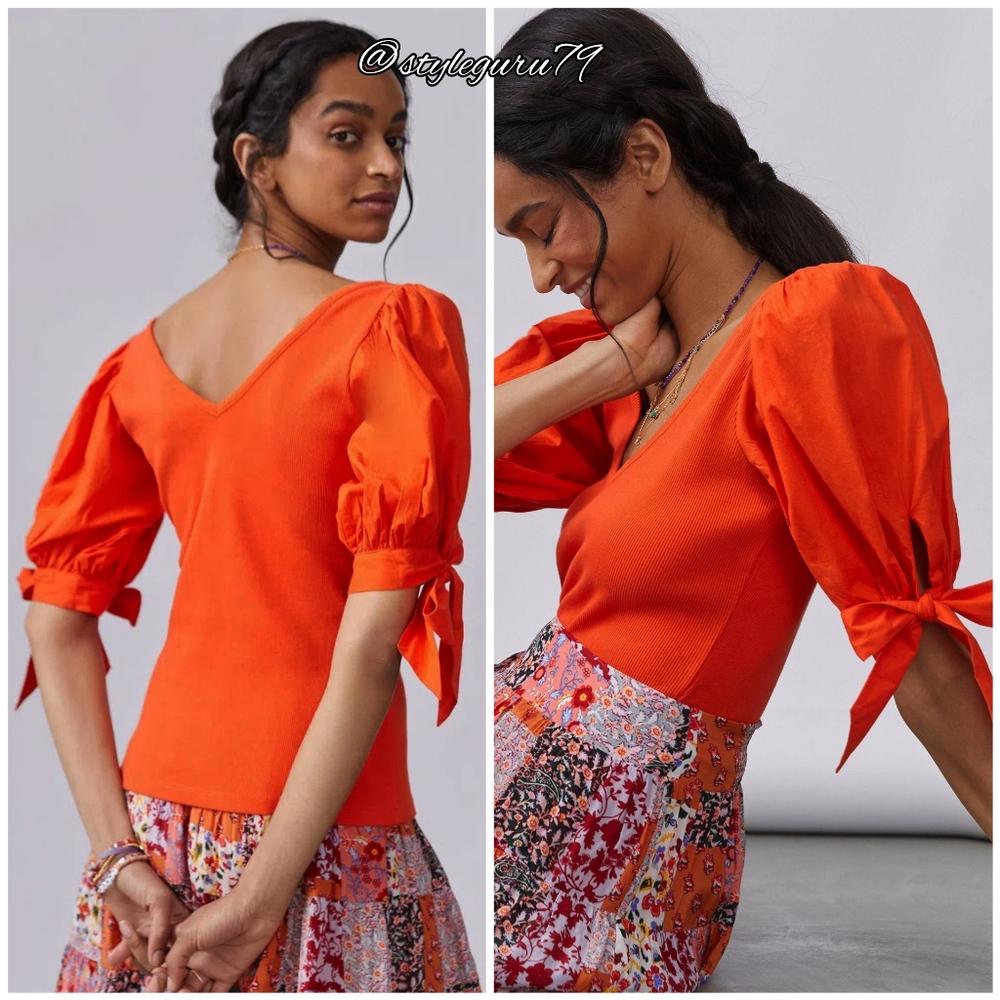 NWT, Anthropologie, Maeve Puff-Sleeved Top In Poppy